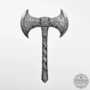 Tattoo design a battle-worn barbarian axe wit... - эскиз тату (№1754351961_0, 04.08.2025 23:59) — tattoo-photo.ru
