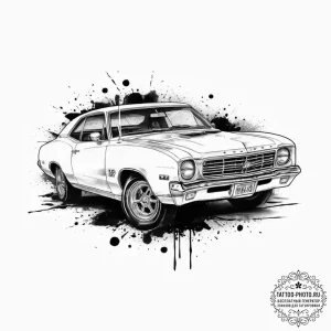 Car, concept art for tattoo, muted color pale... - эскиз тату (№1754395008_0, 05.08.2025 11:56) — tattoo-photo.ru
