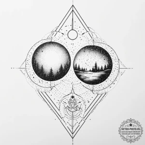 Tattoo design a glowing orb split into two ha... - эскиз тату (№1754397455_0, 05.08.2025 12:37) — tattoo-photo.ru