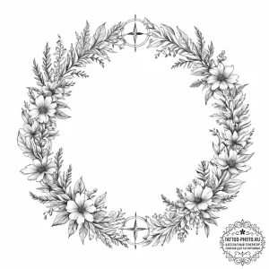 Tattoo design a wreath of flowers and plants... - эскиз тату (№1754397654_0, 05.08.2025 12:40) — tattoo-photo.ru