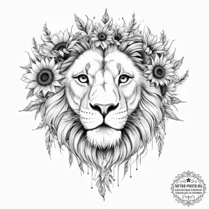 Tattoo sketch a leo lion's face adorned with... - эскиз тату (№1754399302_0, 05.08.2025 13:08) — tattoo-photo.ru