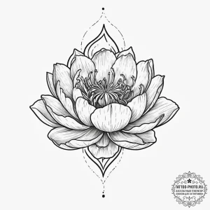Tattoo design a blooming peony or lotus, larg... - эскиз тату (№1754419057_0, 05.08.2025 18:37) — tattoo-photo.ru