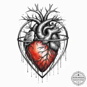 Anatomical heart as a cage with a bird inside... - эскиз тату (№1754419655_0, 05.08.2025 18:47) — tattoo-photo.ru