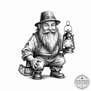 Dwarf miner with a lantern - эскиз тату (№1754427600_0, 05.08.2025 21:00) — tattoo-photo.ru