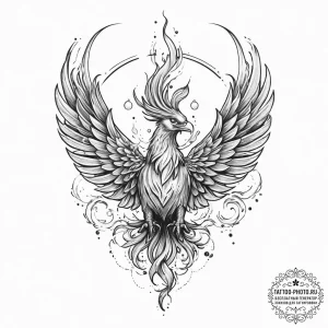 Tattoo sketch a phoenix rising majestically f... - эскиз тату (№1754427798_0, 05.08.2025 21:03) — tattoo-photo.ru