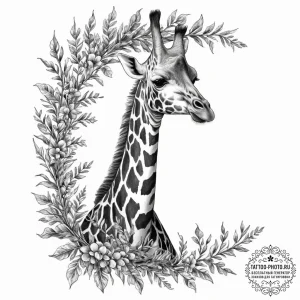 A giraffe gracefully eating leaves from a tal... - эскиз тату (№1754428590_0, 05.08.2025 21:16) — tattoo-photo.ru