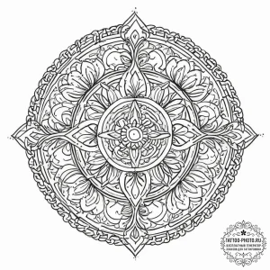 Tattoo design: a kolovrat with interwoven pat... - эскиз тату (№1754428790_0, 05.08.2025 21:19) — tattoo-photo.ru