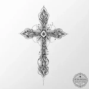 Cross, tattoo line art, black and white sketc... - эскиз тату (№1754429387_0, 05.08.2025 21:29) — tattoo-photo.ru