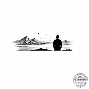 Tattoo sketch a silhouette of a man looking o... - эскиз тату (№1754431942_0, 05.08.2025 22:12) — tattoo-photo.ru