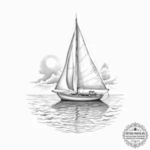 Tattoo sketch a serene ocean scene with a sin... - эскиз тату (№1754433157_0, 05.08.2025 22:32) — tattoo-photo.ru