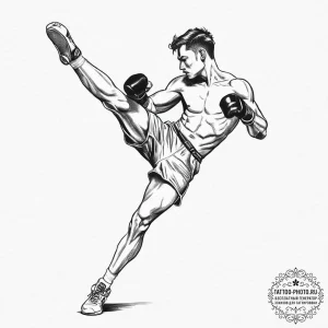 Tattoo sketch a silhouette of a fighter mid-k... - эскиз тату (№1754433557_0, 05.08.2025 22:39) — tattoo-photo.ru