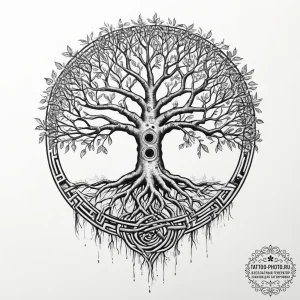 A tree with its roots exposed, forming a laby... - эскиз тату (№1754494015_0, 06.08.2025 15:26) — tattoo-photo.ru