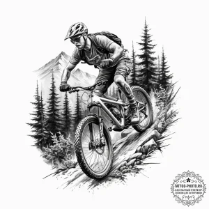 A shot of a mountain biker navigating a narro... - эскиз тату (№1754503456_0, 06.08.2025 18:04) — tattoo-photo.ru