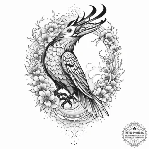 A taxidermy crow, ink illustration for tattoo... - эскиз тату (№1754506310_0, 06.08.2025 18:51) — tattoo-photo.ru