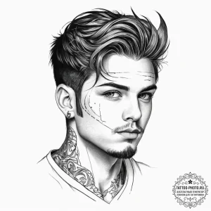 Tattoo design a "game face" portrait of an in... - эскиз тату (№1754507333_0, 06.08.2025 19:08) — tattoo-photo.ru