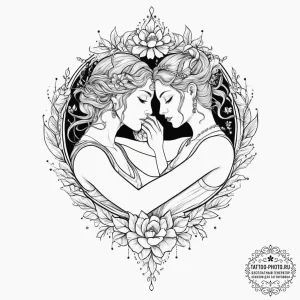 Hades and persephone's embrace, tattoo flash... - эскиз тату (№1754507537_0, 06.08.2025 19:12) — tattoo-photo.ru