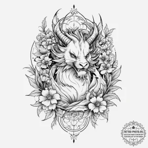 Tattoo sketch a zodiac animal integrated with... - эскиз тату (№1754511035_0, 06.08.2025 20:10) — tattoo-photo.ru