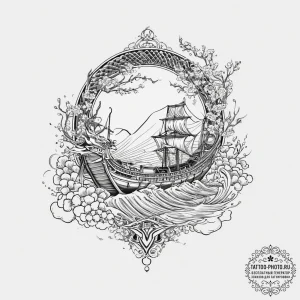 A greek trireme ship, tattoo drawing outline,... - эскиз тату (№1754512463_0, 06.08.2025 20:34) — tattoo-photo.ru