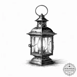 An antique lantern casting long shadows - эскиз тату (№1754513910_0, 06.08.2025 20:58) — tattoo-photo.ru