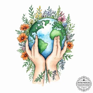 Tattoo sketch: a scene of spring awakening, w... - эскиз тату (№1754515522_0, 06.08.2025 21:25) — tattoo-photo.ru
