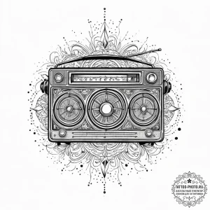 A vintage radio broadcasting sound waves and... - эскиз тату (№1754515726_0, 06.08.2025 21:28) — tattoo-photo.ru