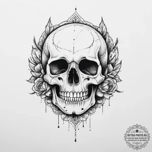 Memento mori (still life with a skull), conce... - эскиз тату (№1754517529_0, 06.08.2025 21:58) — tattoo-photo.ru