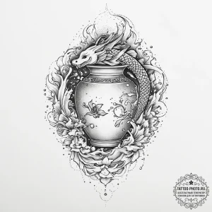 Tattoo sketch aquarius's water pouring from a... - эскиз тату (№1754520555_0, 06.08.2025 22:49) — tattoo-photo.ru