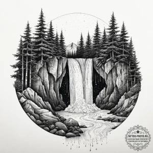 A frozen waterfall, captured in intricate det... - эскиз тату (№1754580140_0, 07.08.2025 15:22) — tattoo-photo.ru