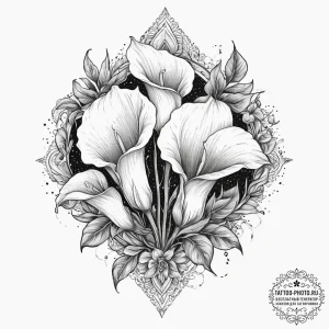 Calla lilies, tattoo sketch design, on a clea... - эскиз тату (№1754580544_0, 07.08.2025 15:29) — tattoo-photo.ru