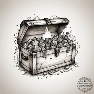 Tattoo sketch a stylized "epic loot" chest ov... - эскиз тату (№1754584944_0, 07.08.2025 16:42) — tattoo-photo.ru