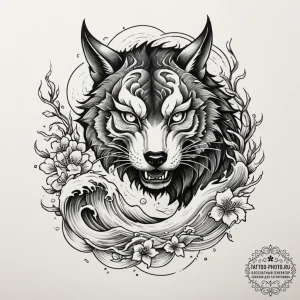 Black wolf, tattoo sketch design, irezumi jap... - эскиз тату (№1754585341_0, 07.08.2025 16:49) — tattoo-photo.ru
