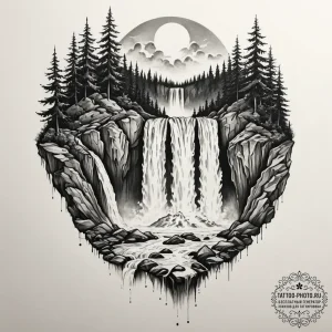 Tattoo design a powerful waterfall, constant... - эскиз тату (№1754586951_0, 07.08.2025 17:15) — tattoo-photo.ru