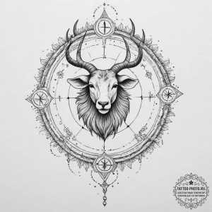 Tattoo sketch a zodiac symbol where one half... - эскиз тату (№1754588753_0, 07.08.2025 17:45) — tattoo-photo.ru