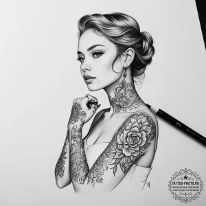A person getting a traditional tattoo. - эскиз тату (№1754589345_0, 07.08.2025 17:55) — tattoo-photo.ru