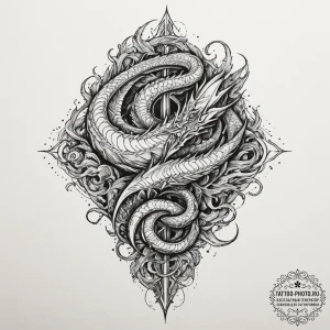 Leviathan, ink illustration for tattoo, on a... - эскиз тату (№1754594295_0, 07.08.2025 19:18) — tattoo-photo.ru