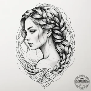 Tattoo design: a stylized female figure with... - эскиз тату (№1754594493_0, 07.08.2025 19:21) — tattoo-photo.ru