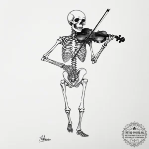 A skeleton playing a violin made of bone, art... - эскиз тату (№1754595088_0, 07.08.2025 19:31) — tattoo-photo.ru