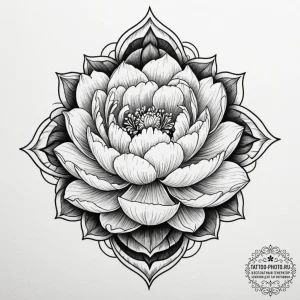 Tattoo design a blooming peony or lotus, larg... - эскиз тату (№1754596275_0, 07.08.2025 19:51) — tattoo-photo.ru