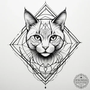 Tattoo design a silhouette of a cat, with a c... - эскиз тату (№1754603138_0, 07.08.2025 21:45) — tattoo-photo.ru