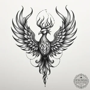 Tattoo sketch a phoenix rising from subtle fl... - эскиз тату (№1754605160_0, 07.08.2025 22:19) — tattoo-photo.ru