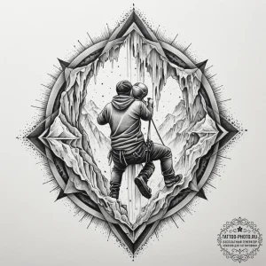 A person ice climbing up a frozen waterfall.,... - эскиз тату (№1754606964_0, 07.08.2025 22:49) — tattoo-photo.ru