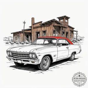 A dusty, forgotten vintage car left to rust i... - эскиз тату (№1754607559_0, 07.08.2025 22:59) — tattoo-photo.ru