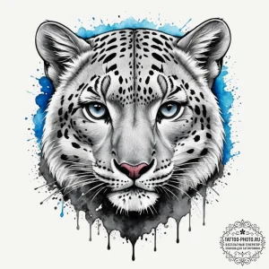 Snow leopard, ink illustration for tattoo, wa... - эскиз тату (№1754607963_0, 07.08.2025 23:06) — tattoo-photo.ru