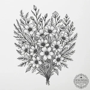 Tattoo design a cluster of wildflowers, each... - эскиз тату (№1754608163_0, 07.08.2025 23:09) — tattoo-photo.ru