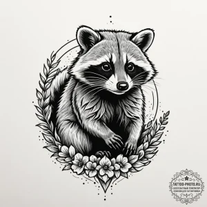 Raccoon, concept art for tattoo, black outlin... - эскиз тату (№1754609778_0, 07.08.2025 23:36) — tattoo-photo.ru