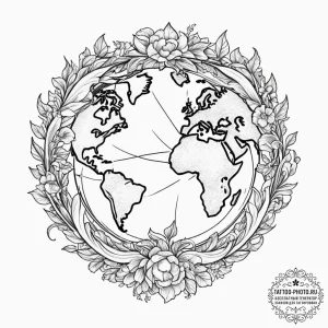 Tattoo design two halves of a globe, completi... - эскиз тату (№1754611202_0, 08.08.2025 00:00) — tattoo-photo.ru