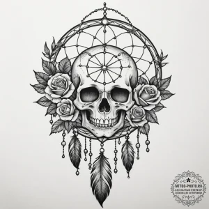 Tattoo sketch a stylized dreamcatcher with de... - эскиз тату (№1754612016_0, 08.08.2025 00:13) — tattoo-photo.ru