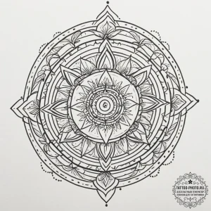 Tattoo sketch a dotwork mandala incorporating... - эскиз тату (№1754614428_0, 08.08.2025 00:53) — tattoo-photo.ru
