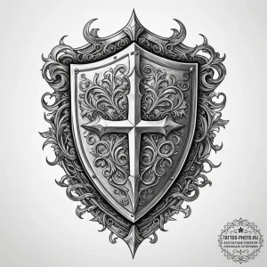 Tattoo sketch a knight's shield with battle d... - эскиз тату (№1754615845_0, 08.08.2025 01:17) — tattoo-photo.ru