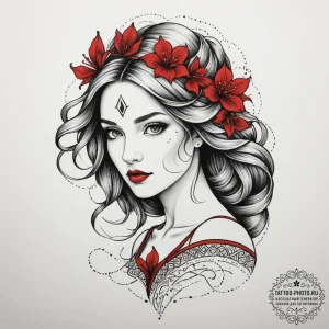 Tattoo design a realistic portrait of a virgo... - эскиз тату (№1754616664_0, 08.08.2025 01:31) — tattoo-photo.ru